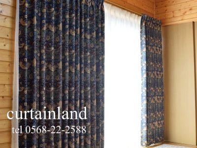 イチゴ泥棒ジャガードカーテンブルー