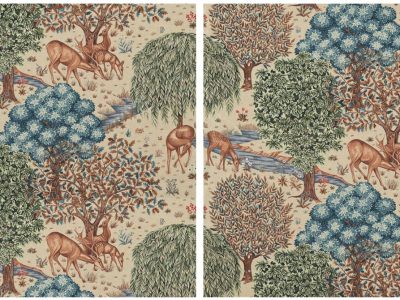 the brook 柄の流れを合わせたカーテン