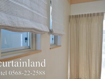 マリンボーダーのリネン生地を使ったプレーンシェード