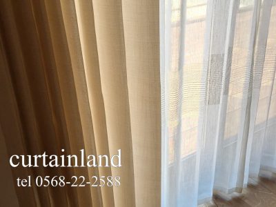 編みのボーダー柄レースカーテン